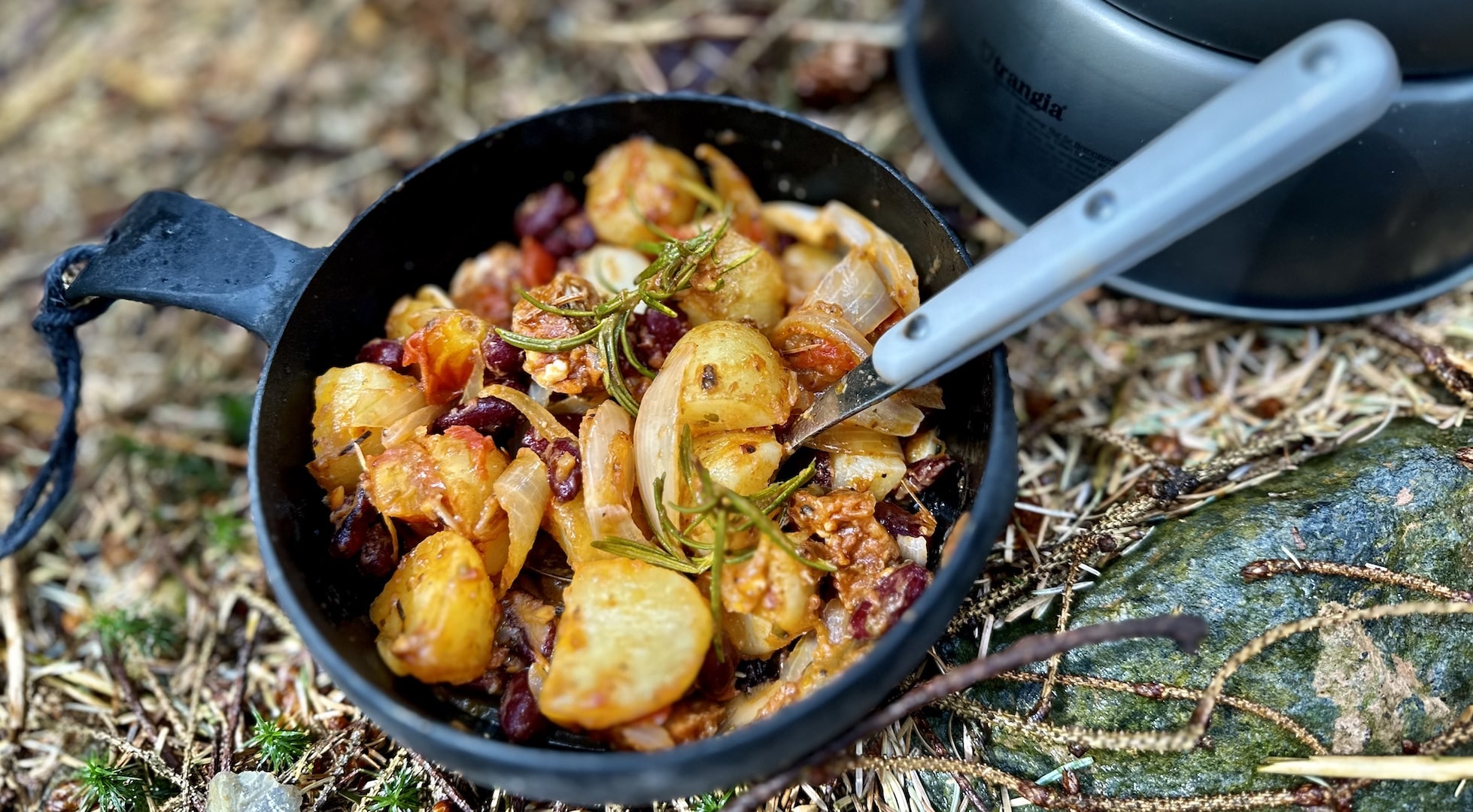 Blea Tarn Patatas Bravas (cooked outdoors with Georgia)