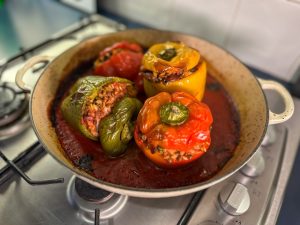 Oven-roasted bell peppers in tomato sauce