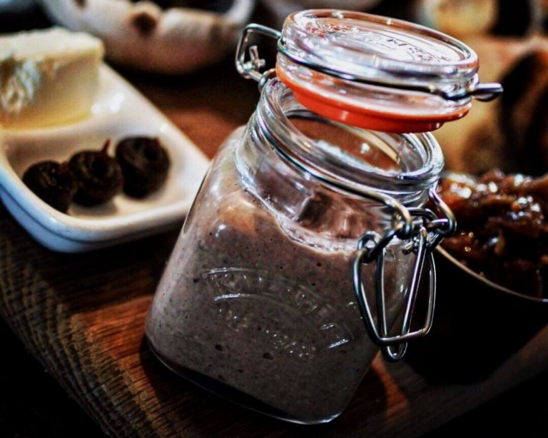 Vegan faux gras pâté in a small glass jar
